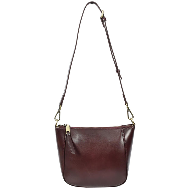 Womens Genuine Leather Cross Body Bag Small Zip Top Sling Handbag Liv Burgundy