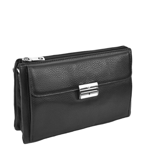Genuine Leather Mens Wrist Clutch Bag Money Travel Organiser A302 Black