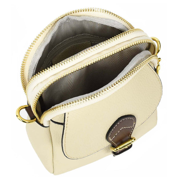 Leather Crossbody Bag, Women's Small Organiser Pouch, Multiple Pockets, Adjustable Shoulder Strap Miley Ivory