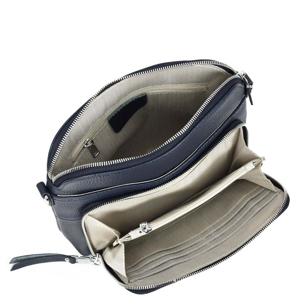 Womens Leather Crossbody Bag Multi-Pocket Shoulder Handbag Slim Sling Messenger June Navy