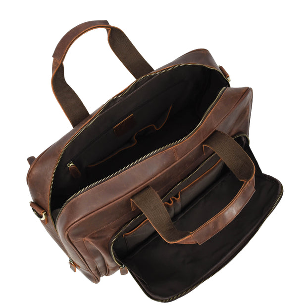 Real Leather Travel Holdall Mid Size Weekend Carry on Overnight Bag A008 Rust Brown
