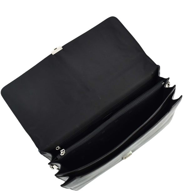 Real Leather For Mens Business Briefcase Large Multi-Compartment Laptop Bag A954 Black