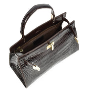 Womens Real Leather Handbag Glossy Embossed Pattern Zip Top Twin Handle Style Ophelia Coffee