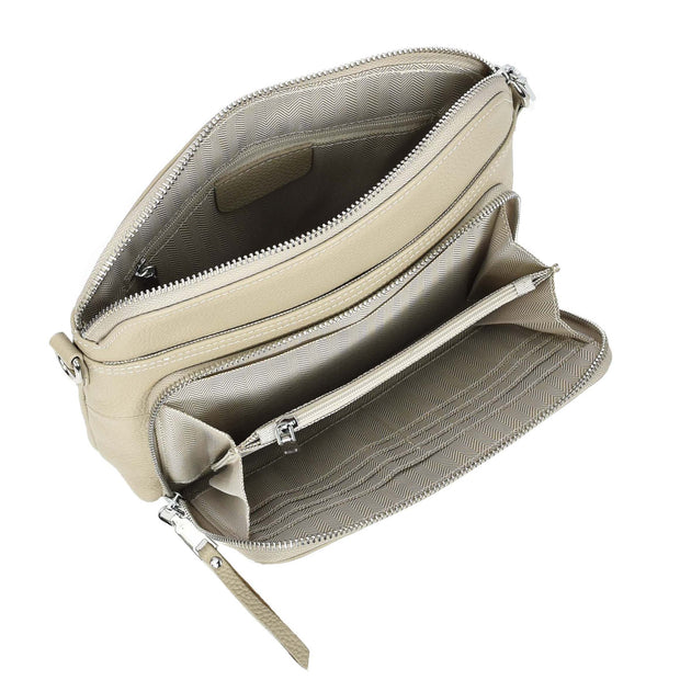 Womens Leather Crossbody Bag Multi-Pocket Shoulder Handbag Slim Sling Messenger June Taupe