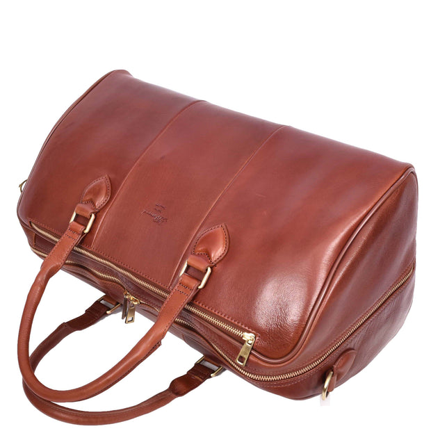 Premium Leather Holdall Carry-on Size Weekender Sports Travel Duffle Bag A47 Tan