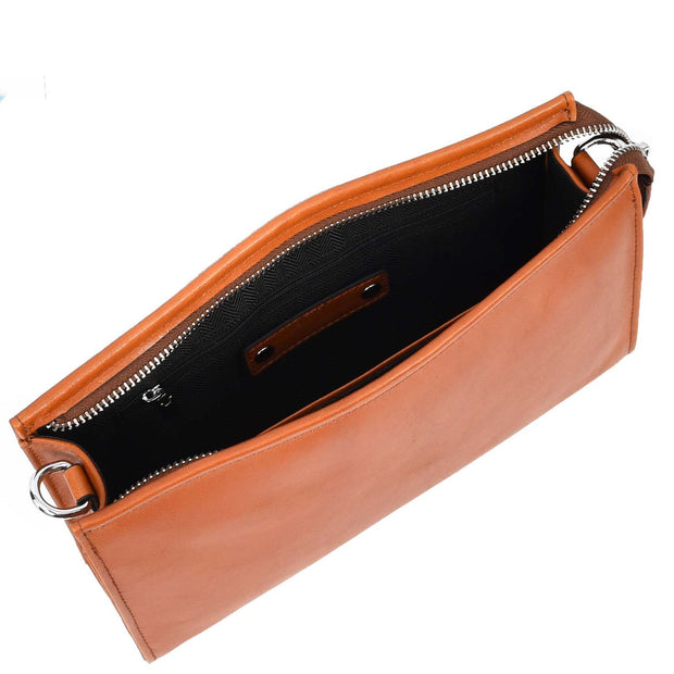Mens Leather Wrist Clutch Bag Travel Organiser with Detachable Long Strap Murse Tan