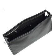 Mens Leather Wrist Clutch Bag Travel Organiser with Detachable Long Strap Murse Black