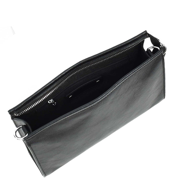 Mens Leather Wrist Clutch Bag Travel Organiser with Detachable Long Strap Murse Black