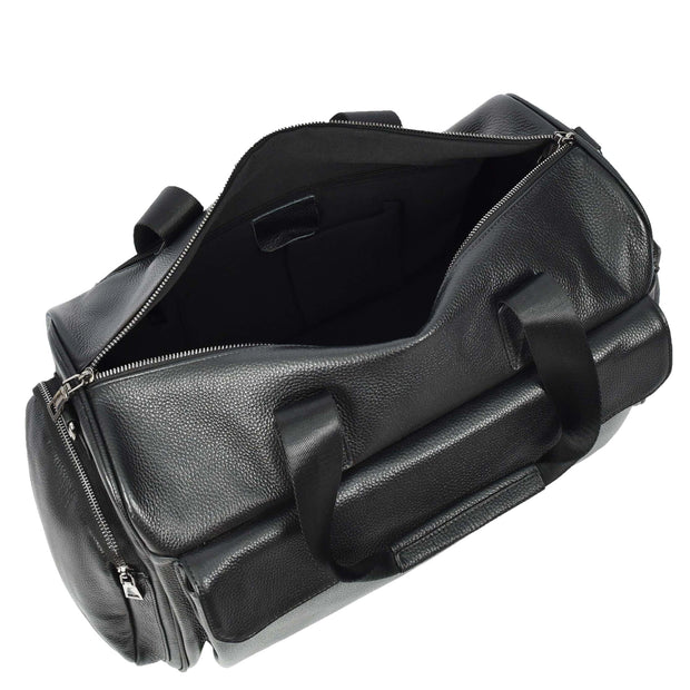 Genuine Leather Travel Holdall Weekend Duffle Bag Kitbag Black