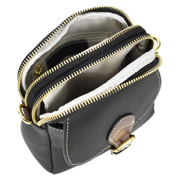 Leather Crossbody Bag, Women's Small Organiser Pouch, Multiple Pockets, Adjustable Shoulder Strap Miley Black
