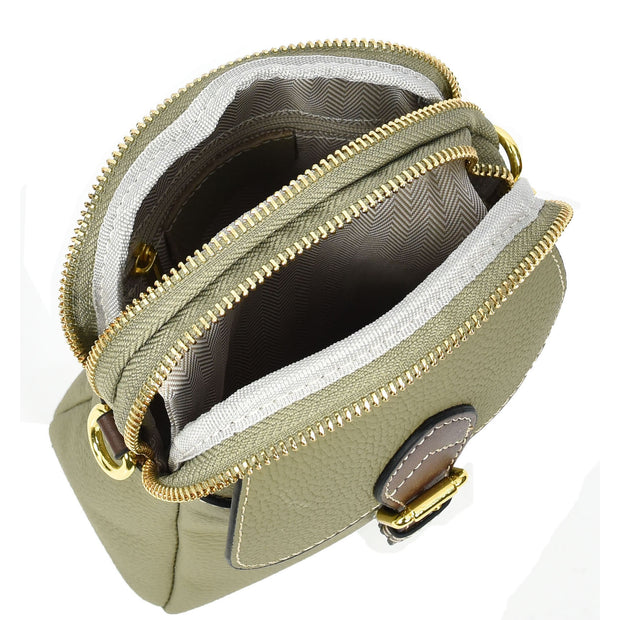 Leather Crossbody Bag, Women's Small Organiser Pouch, Multiple Pockets, Adjustable Shoulder Strap Miley Mint Green