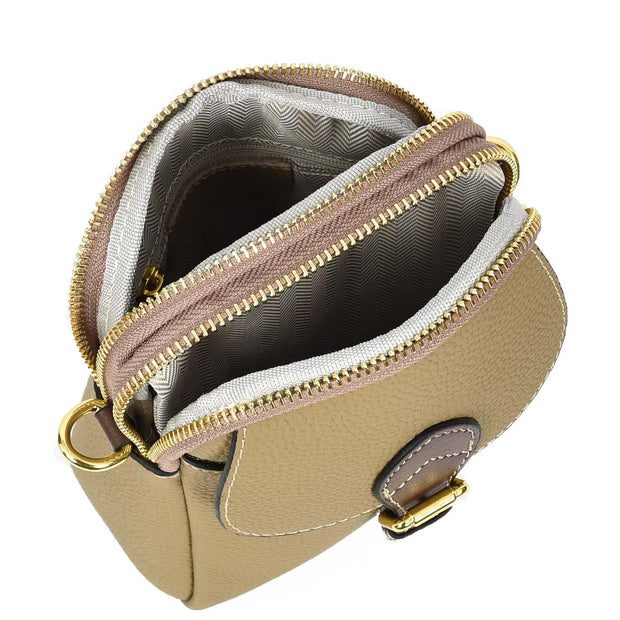 Leather Crossbody Bag, Women's Small Organiser Pouch, Multiple Pockets, Adjustable Shoulder Strap Miley Brown