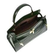 Womens Real Leather Handbag Glossy Embossed Pattern Zip Top Twin Handle Style Ophelia Green