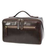 Leather Toiletry Bag Brown Travel Wash Bag, Men's Cosmetic and Shaving Kit Organiser with Multiple Zipped Compartments Unity