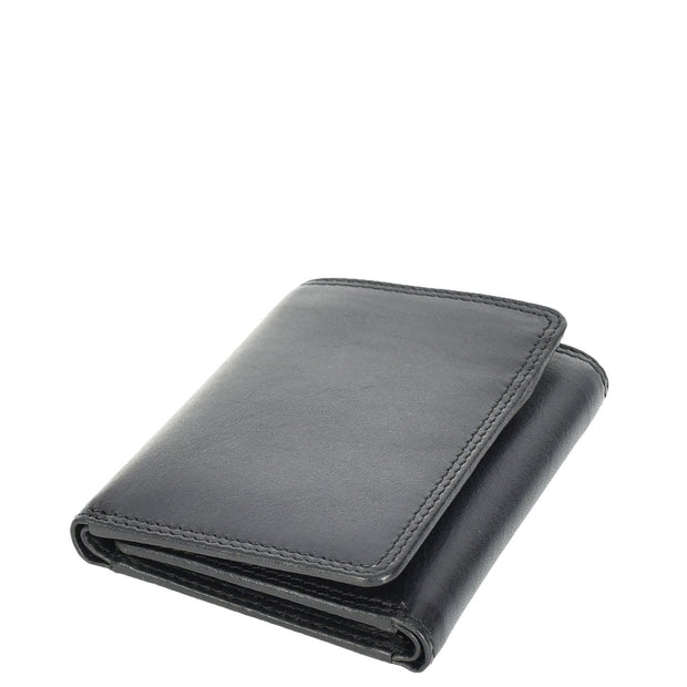 Mens Leather Trifold Wallet Slim with RFID Blocking ID Window Multiple Card Slots Gift Boxed - John Black