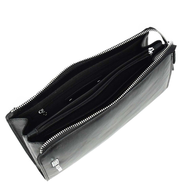 Real Leather Mens Wrist Organiser Zip Top Business Travel Clutch Bag Caba Black