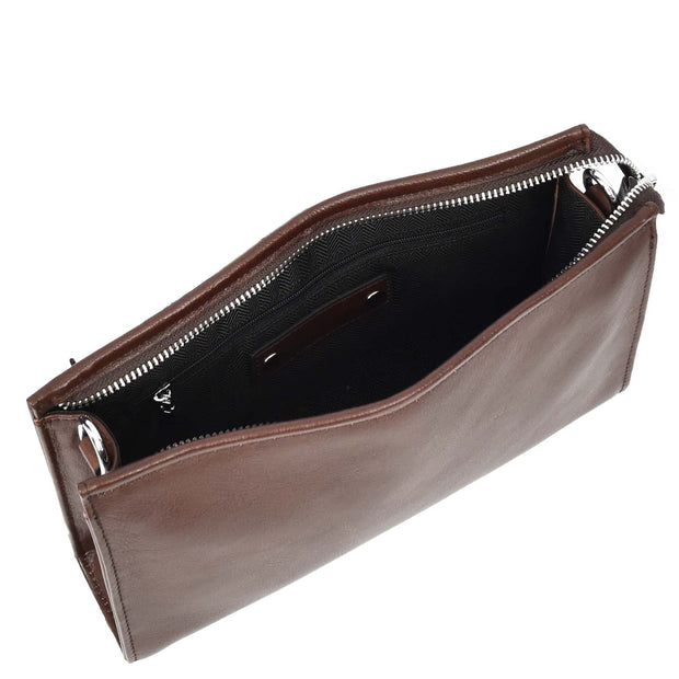 Mens Leather Wrist Clutch Bag Travel Organiser with Detachable Long Strap Murse Brown