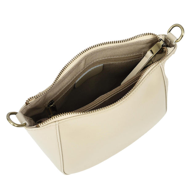 Womens Genuine Leather Cross Body Bag Small Zip Top Sling Handbag Liv White