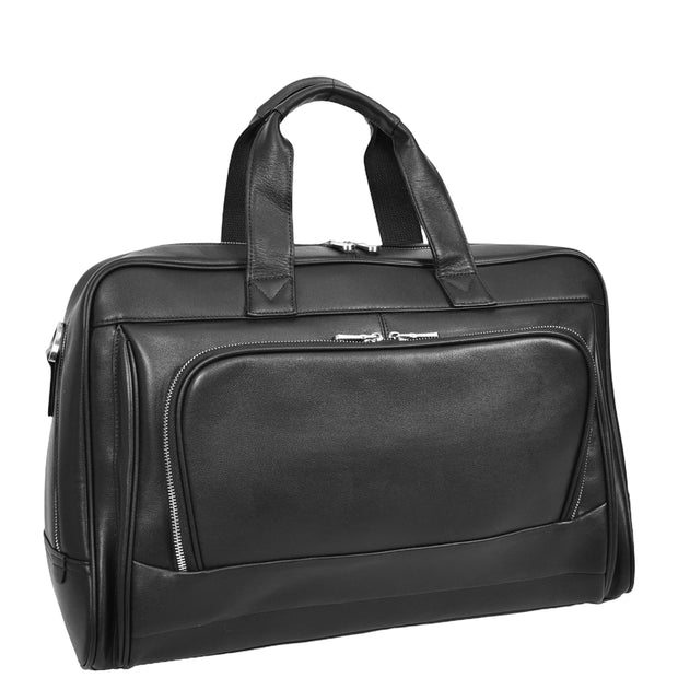 Real Leather Travel Holdall Mid Size Weekend Carry on Overnight Bag A008 Black