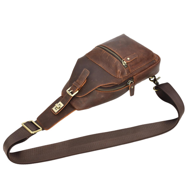 Trendy Real Leather Crossbody Bag Chest Pack Sling Bag Travel organiser for Men A095 Rust Brown
