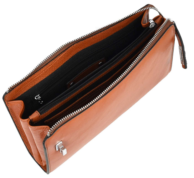 Real Leather Mens Wrist Organiser Zip Top Business Travel Clutch Bag Caba Tan