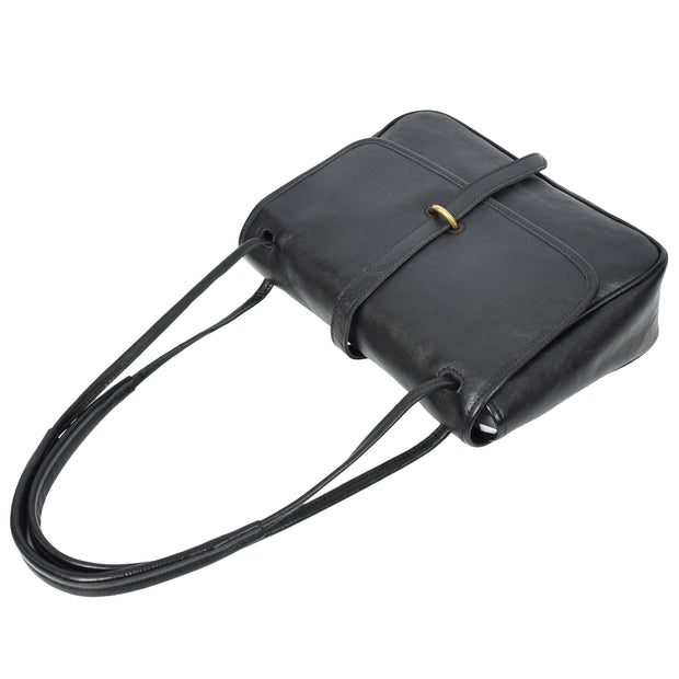 Ladies Leather Handbag 2-in-1 Shoulder Crossbody Bag Classic Organiser with Multiple Pockets Hilda Black