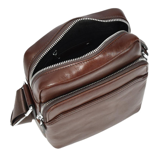 Mens Real Leather Cross Body Bag Small Size Messenger Business Travel Organiser Pouch Baggi Brown