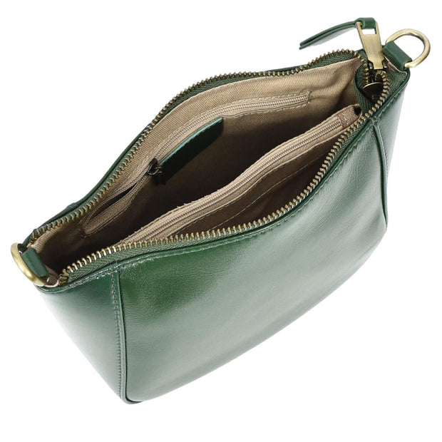 Womens Genuine Leather Cross Body Bag Small Zip Top Sling Handbag Liv Green