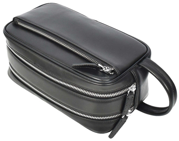 Genuine Leather Toiletry Travel Wash Bag Shaving Dopp Kit Organiser Pouch Ditty Black