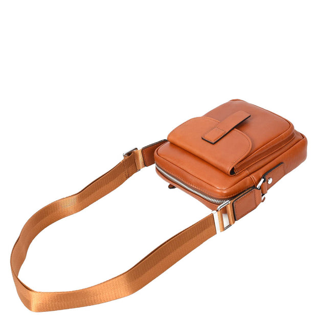Mens Genuine Leather Cross Body Bag Small Size Flight Messenger Travel Bag Lucky Tan
