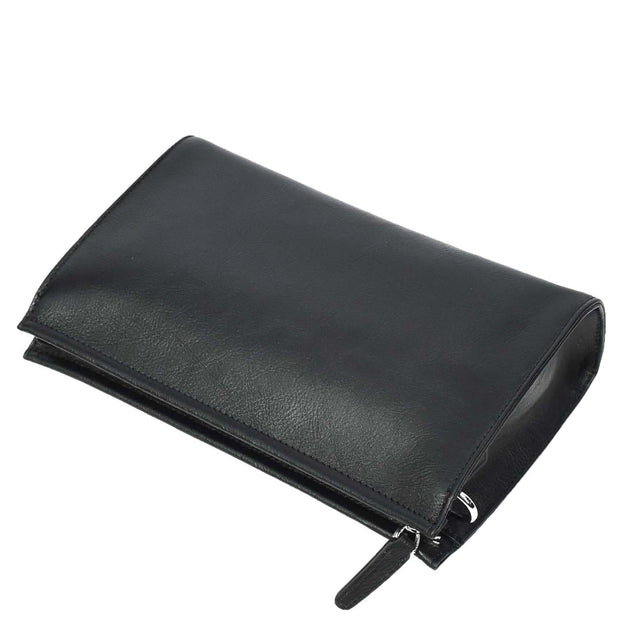 Mens Leather Wrist Clutch Bag Travel Organiser with Detachable Long Strap Murse Black