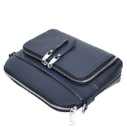 Womens Leather Crossbody Bag Multi-Pocket Shoulder Handbag Slim Sling Messenger June Navy