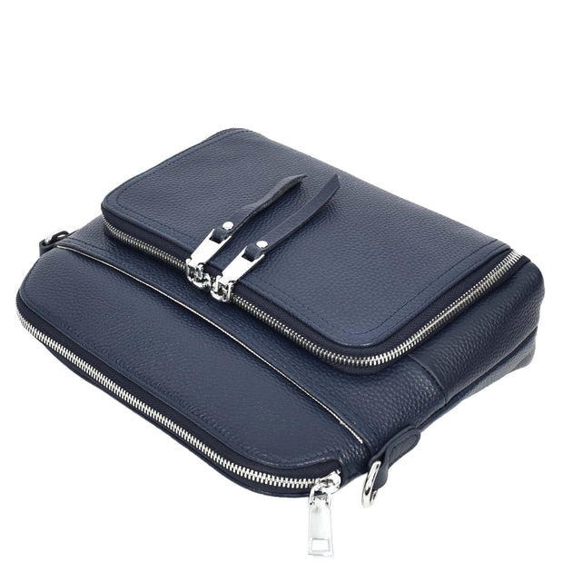 Womens Leather Crossbody Bag Multi-Pocket Shoulder Handbag Slim Sling Messenger June Navy