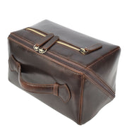 Leather Toiletry Bag Brown Travel Wash Bag, Men's Cosmetic and Shaving Kit Organiser with Multiple Zipped Compartments Unity