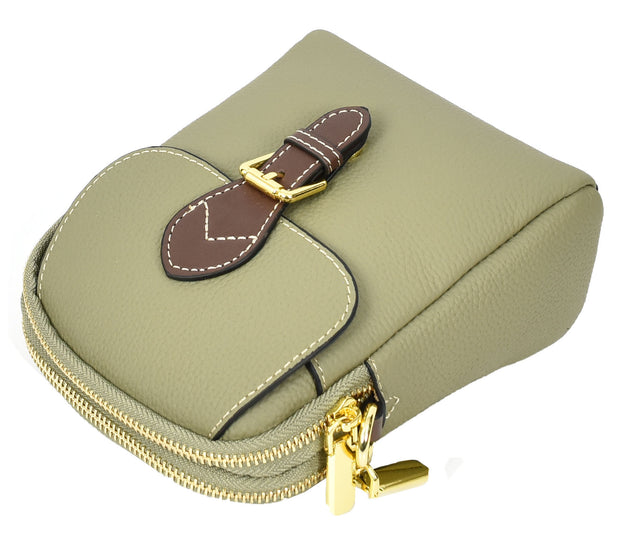 Leather Crossbody Bag, Women's Small Organiser Pouch, Multiple Pockets, Adjustable Shoulder Strap Miley Mint Green