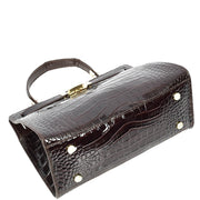 Womens Real Leather Handbag Glossy Embossed Pattern Zip Top Twin Handle Style Ophelia Coffee