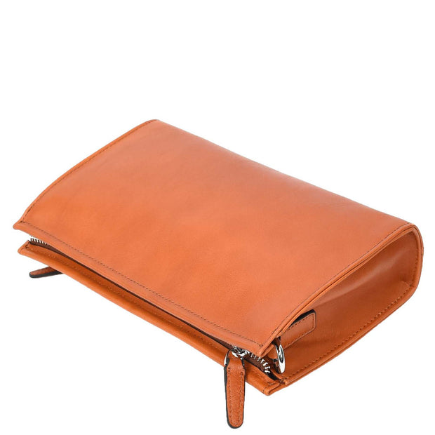 Mens Leather Wrist Clutch Bag Travel Organiser with Detachable Long Strap Murse Tan