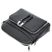 Womens Leather Crossbody Bag Multi-Pocket Shoulder Handbag Slim Sling Messenger June Black