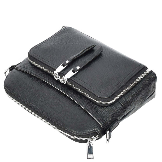 Womens Leather Crossbody Bag Multi-Pocket Shoulder Handbag Slim Sling Messenger June Black