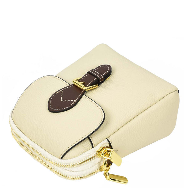 Leather Crossbody Bag, Women's Small Organiser Pouch, Multiple Pockets, Adjustable Shoulder Strap Miley Ivory