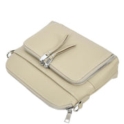 Womens Leather Crossbody Bag Multi-Pocket Shoulder Handbag Slim Sling Messenger June Taupe