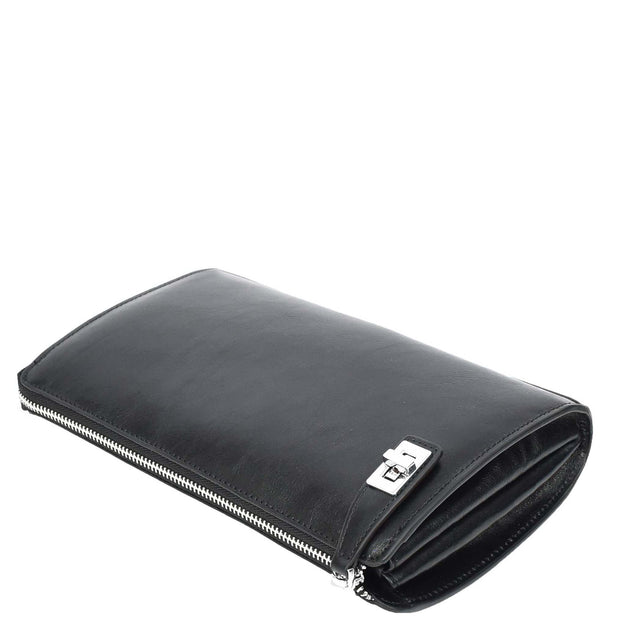 Real Leather Mens Wrist Organiser Zip Top Business Travel Clutch Bag Caba Black