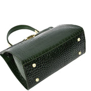 Womens Real Leather Handbag Glossy Embossed Pattern Zip Top Twin Handle Style Ophelia Green