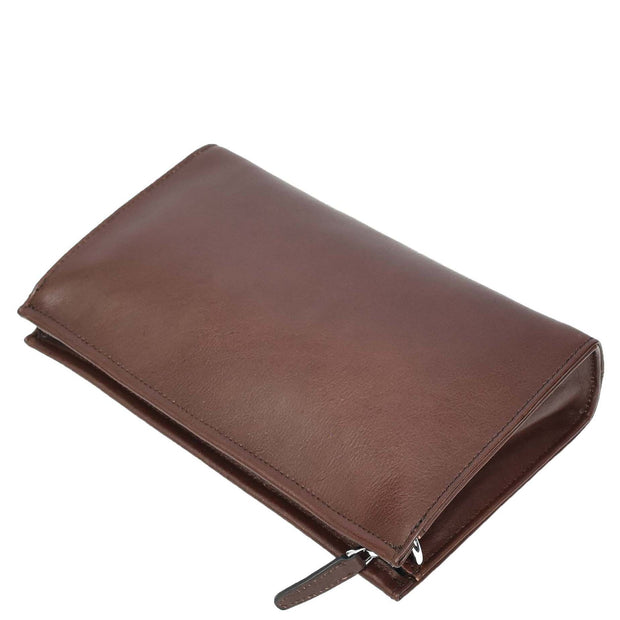 Mens Leather Wrist Clutch Bag Travel Organiser with Detachable Long Strap Murse Brown