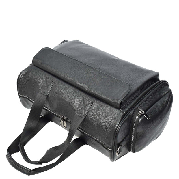 Genuine Leather Travel Holdall Weekend Duffle Bag Kitbag Black