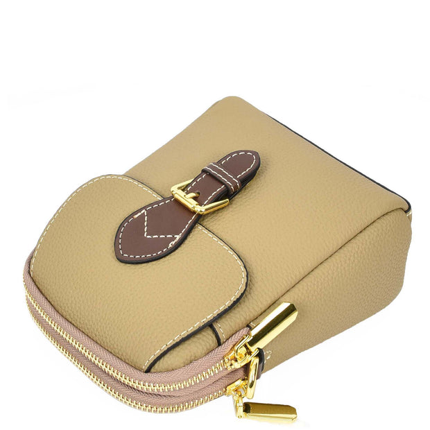 Leather Crossbody Bag, Women's Small Organiser Pouch, Multiple Pockets, Adjustable Shoulder Strap Miley Brown