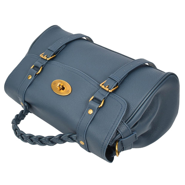 Womens Leather Handbag Top Handle Satchel with Braided Handle Casual Fashion Bag Swag Navy