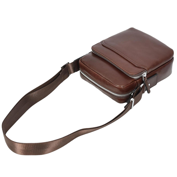 Mens Real Leather Cross Body Bag Small Size Messenger Business Travel Organiser Pouch Baggi Brown