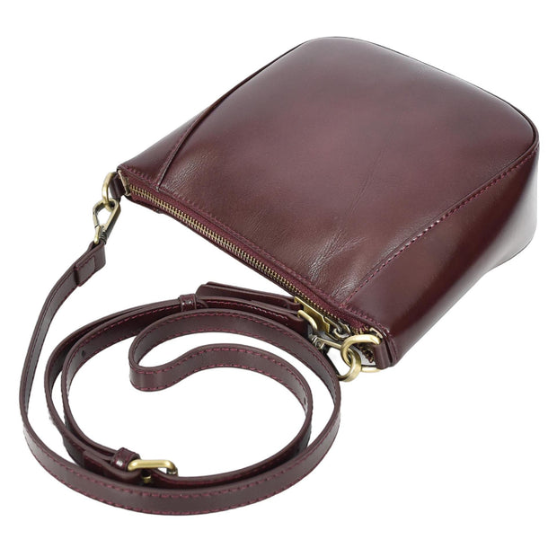 Womens Genuine Leather Cross Body Bag Small Zip Top Sling Handbag Liv Burgundy