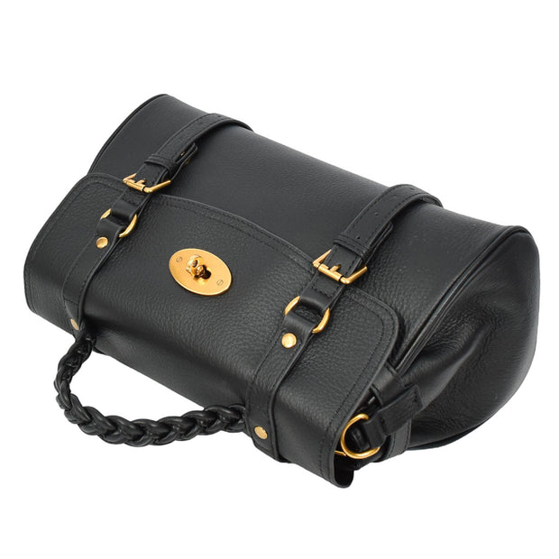 Womens Leather Handbag Top Handle Satchel with Braided Handle Casual Fashion Bag Swag Black